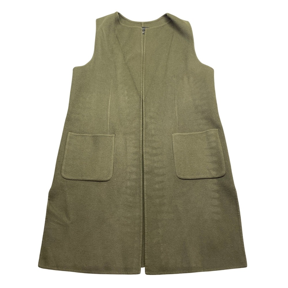 Talbots Women XL Olive Green Wool Blend Open Front Longline Vest Sleeveless Coat